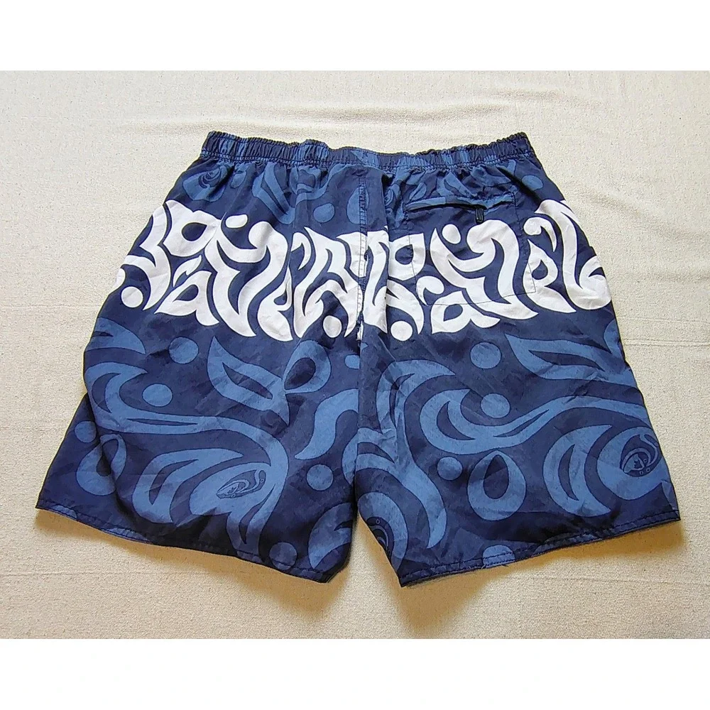 Quiksilver Mens Navy Blue Swirl Graphic Board Shorts‎ Swim Trunks Size L 18